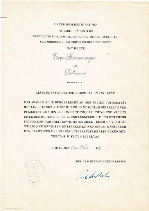 FU Studienbescheinigung, 1949
