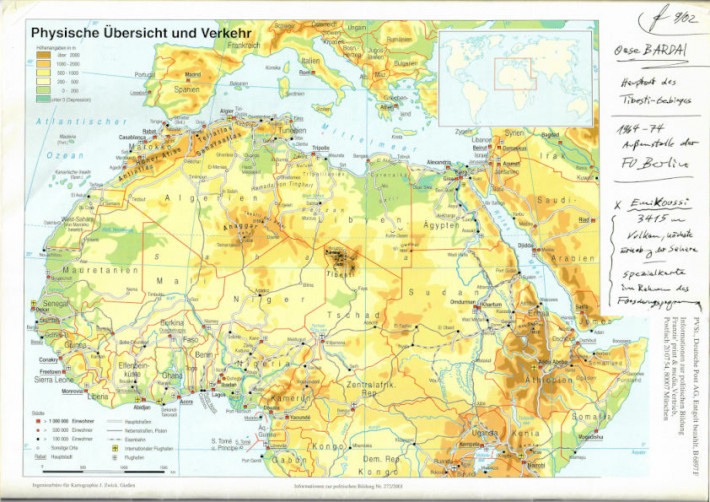 Landkarte Nordafrikas mit handgeschriebenen Kommentar