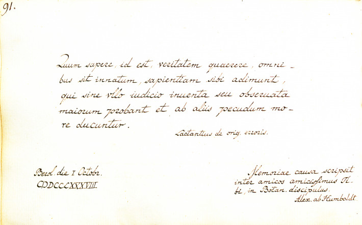 Handschriftlicher Eintrag von Alexander von Humboldt